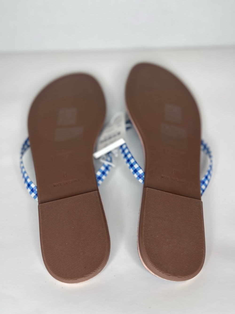 NWT J.Crew Blue Gingham Flip Flop Sandals Size 8 Summer Beach Coastal Chic - Picture 4 of 5